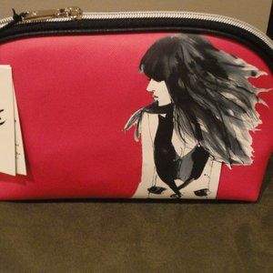 NWT $38.00 IZAK Pink Tuxedo Dome Cosmetic Bag. Deep Pink.